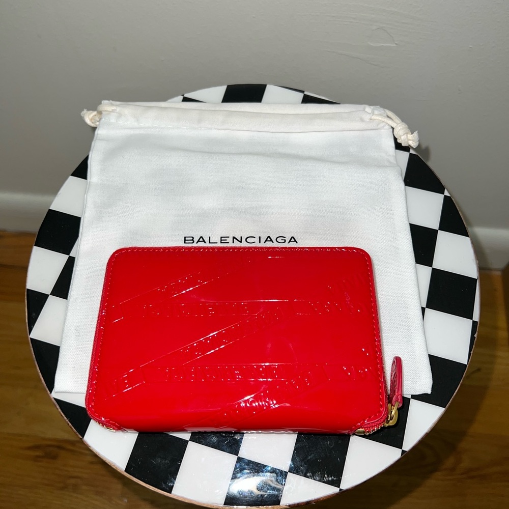 Balenciaga patent leather zip wallet in red